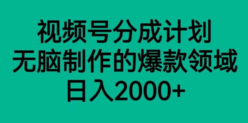 视频号分成计划，轻松无脑制作的爆款领域，日入2000+网赚项目-副业赚钱-互联网创业-独家轻创IP星泽云创