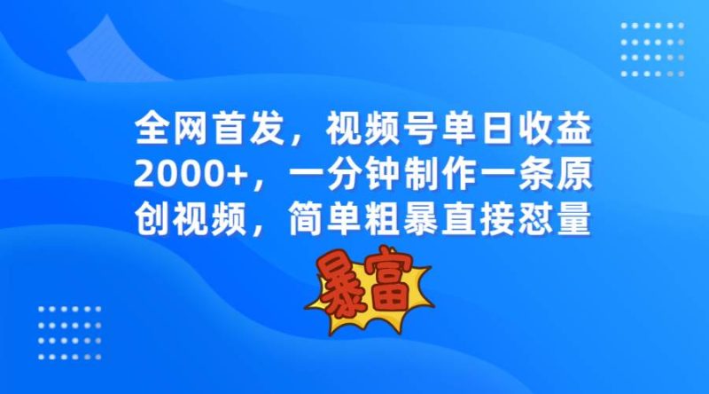 全网首发，视频号单日收益2000+，一分钟制作一条原创视频，简单粗暴网赚项目-副业赚钱-互联网创业-独家轻创IP星泽云创