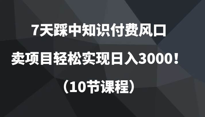 7天踩中知识付费风口，卖项目轻松实现日入3000！（10节课程）网赚项目-副业赚钱-互联网创业-独家轻创IP星泽云创