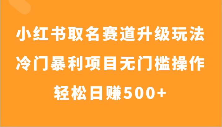 小红书取名赛道升级玩法，冷门暴利项目无门槛操作，轻松日赚500+网赚项目-副业赚钱-互联网创业-独家轻创IP星泽云创