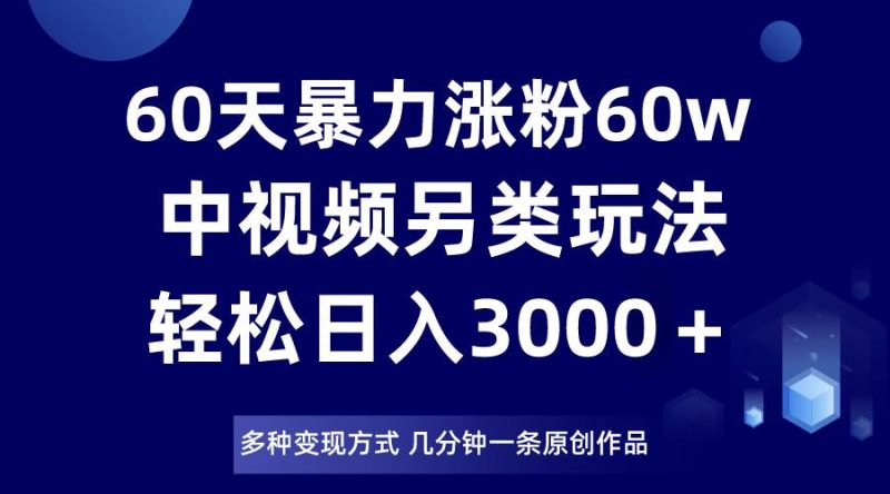 60天暴力涨粉60W，中视频另类玩法，日入3000＋，几分钟一条原创作品多种变现方式网赚项目-副业赚钱-互联网创业-独家轻创IP星泽云创