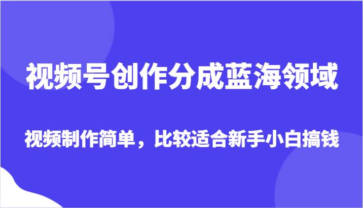 视频号创作分成蓝海领域，视频制作简单，比较适合新手小白搞钱网赚项目-副业赚钱-互联网创业-独家轻创IP星泽云创