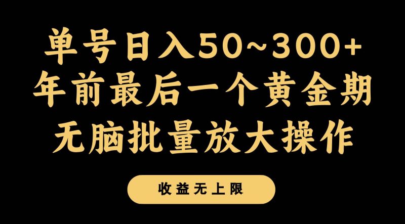 年前最后一个黄金期，单号日入300+，可无脑批量放大操作网赚项目-副业赚钱-互联网创业-独家轻创IP星泽云创