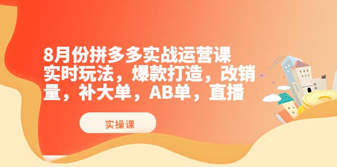 8月份拼多多实战运营课，实时玩法，爆款打造，改销量，补大单，AB单，直播网赚项目-副业赚钱-互联网创业-独家轻创IP星泽云创