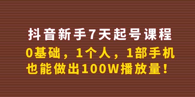 抖音新手7天起号课程：0基础，1个人，1部手机，也能做出100W播放量网赚项目-副业赚钱-互联网创业-独家轻创IP星泽云创