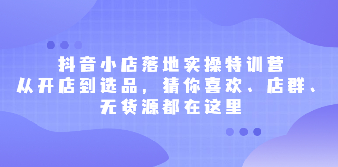抖音小店落地实操特训营，从开店到选品，猜你喜欢、店群、无货源都在这里网赚项目-副业赚钱-互联网创业-独家轻创IP星泽云创