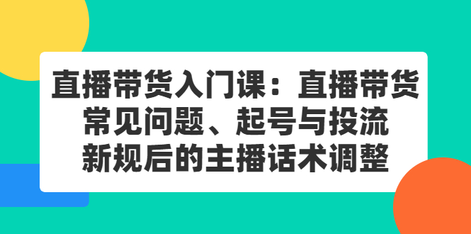 直播带货入门课：直播带货常见问题、起号与投流、新规后的主播话术调整网赚项目-副业赚钱-互联网创业-独家轻创IP星泽云创