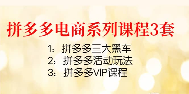 拼多多电商系列课程3套：拼多多三大黑车+拼多多活动玩法+拼多多VIP课程网赚项目-副业赚钱-互联网创业-独家轻创IP星泽云创