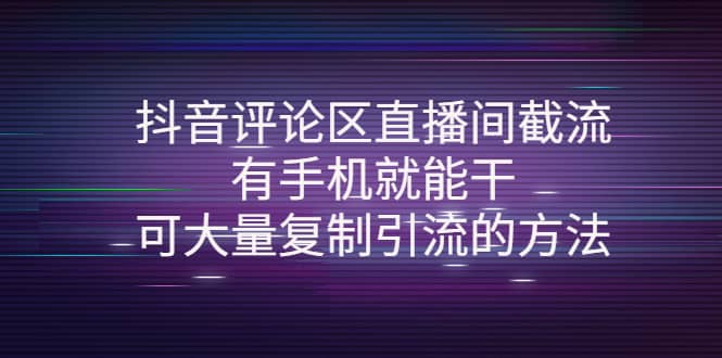 抖音评论区直播间截流，有手机就能干，可大量复制引流的方法网赚项目-副业赚钱-互联网创业-独家轻创IP星泽云创