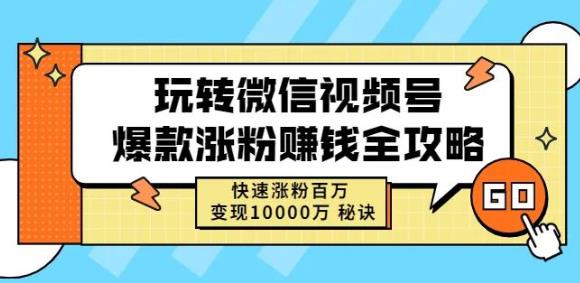 玩转微信视频号爆款涨粉赚钱全攻略，快速涨粉百万变现万元秘诀网赚项目-副业赚钱-互联网创业-独家轻创IP星泽云创