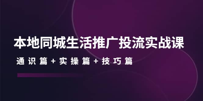 本地同城生活推广投流实战课：通识篇+实操篇+技巧篇网赚项目-副业赚钱-互联网创业-独家轻创IP星泽云创