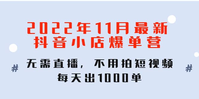 2022年11月最新抖音小店爆单训练营：无需直播，不用拍短视频，每天出1000单网赚项目-副业赚钱-互联网创业-独家轻创IP星泽云创
