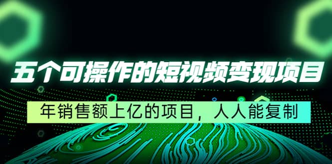 五个可操作的短视频变现项目：年销售额上亿的项目，人人能复制网赚项目-副业赚钱-互联网创业-独家轻创IP星泽云创