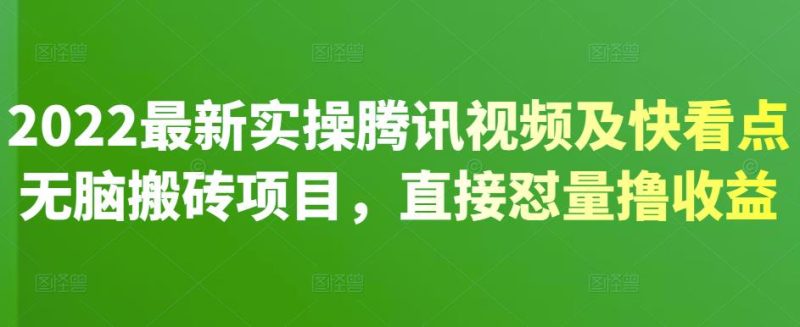 2022最新实操腾讯视频及快看点无脑搬砖项目，直接怼量撸收益网赚项目-副业赚钱-互联网创业-独家轻创IP星泽云创