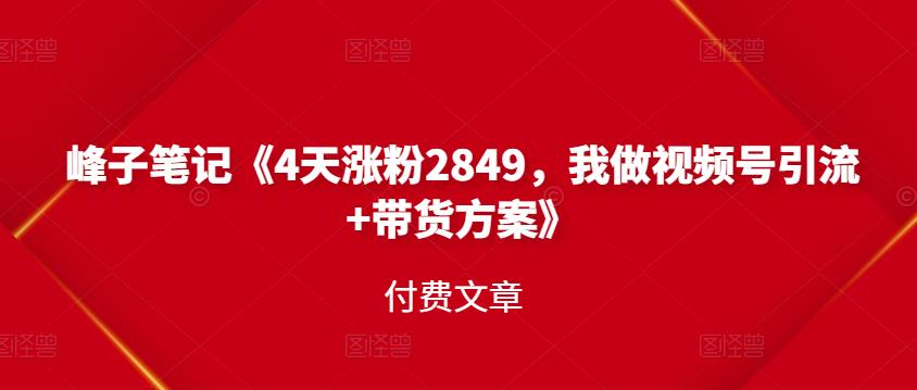 峰子笔记《4天涨粉2849，我做视频号引流+带货方案》付费文章网赚项目-副业赚钱-互联网创业-独家轻创IP星泽云创