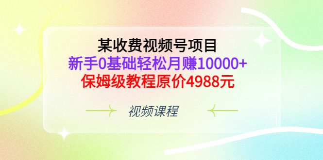 某收费视频号项目，新手0基础轻松月赚10000+，保姆级教程原价4988元网赚项目-副业赚钱-互联网创业-独家轻创IP星泽云创