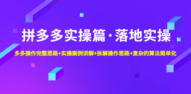 拼多多实操篇·落地实操 完整思路+实操案例+拆解操作思路+复杂的算法简单化网赚项目-副业赚钱-互联网创业-独家轻创IP星泽云创