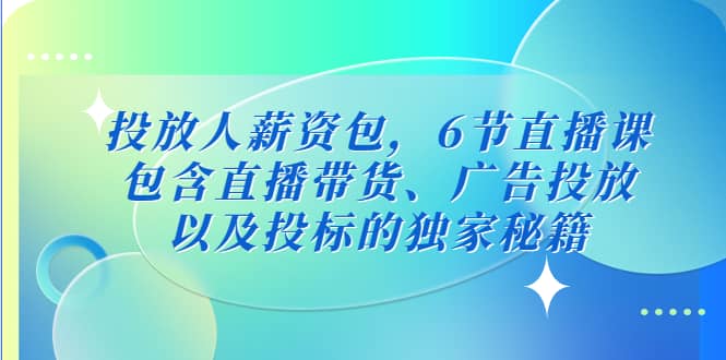 投放人薪资包，6节直播课，包含直播带货、广告投放、以及投标的独家秘籍网赚项目-副业赚钱-互联网创业-独家轻创IP星泽云创