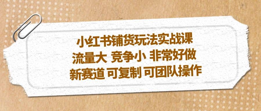 小红书铺货玩法实战课，流量大 竞争小 非常好做 新赛道 可复制 可团队操作网赚项目-副业赚钱-互联网创业-独家轻创IP星泽云创