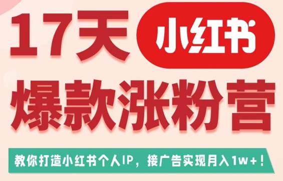 17天小红书爆款涨粉营（广告变现方向），教你打造小红书博主IP、接广告变现的网赚项目-副业赚钱-互联网创业-独家轻创IP星泽云创