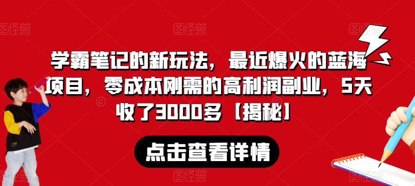 学霸笔记的新玩法，最近爆火的蓝海项目，零成本刚需的高利润副业，5天收了3000多【揭秘】网赚项目-副业赚钱-互联网创业-独家轻创IP星泽云创