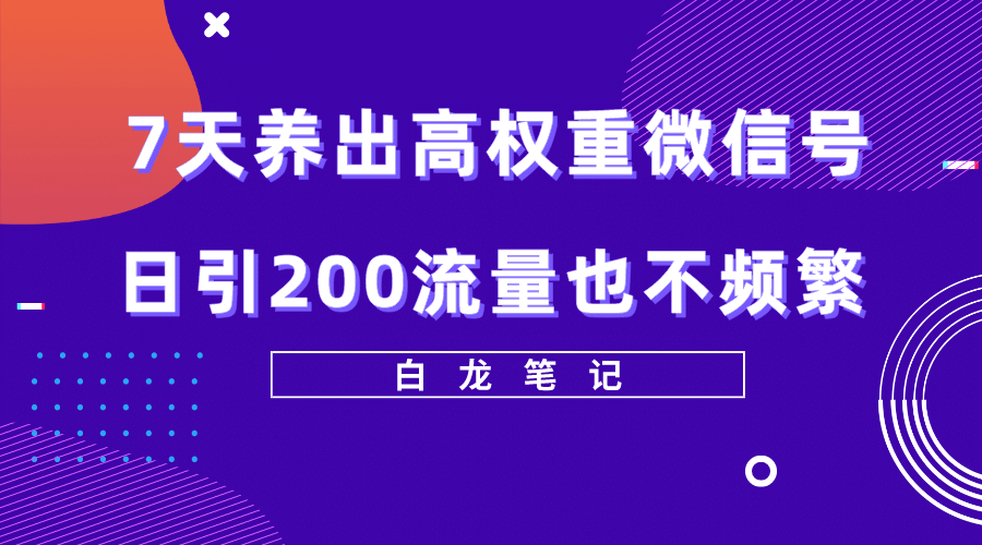 7天养出高权重微信号，日引200流量也不频繁，方法价值3680元网赚项目-副业赚钱-互联网创业-独家轻创IP星泽云创