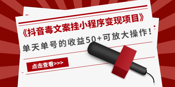 《抖音毒文案挂小程序变现项目》单天单号的收益50+可放大操作网赚项目-副业赚钱-互联网创业-独家轻创IP星泽云创