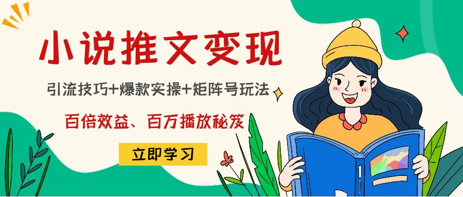 小说推文训练营：引流技巧+爆款实操+矩阵号玩法，百倍效益、百万播放秘笈网赚项目-副业赚钱-互联网创业-独家轻创IP星泽云创