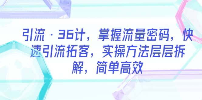 引流·36计，掌握流量密码，快速引流拓客，实操方法层层拆解，简单高效网赚项目-副业赚钱-互联网创业-独家轻创IP星泽云创