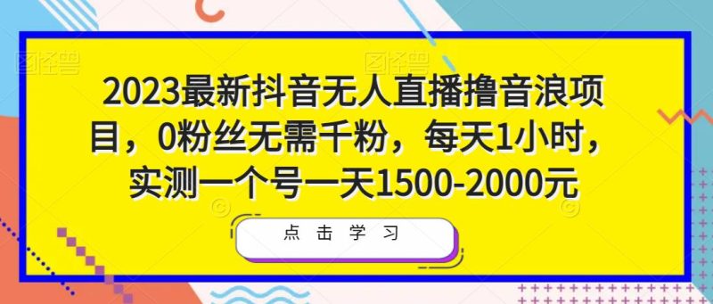 2023最新抖音无人直播撸音浪项目，0粉丝无需千粉，每天1小时，实测一个号一天1500-2000元网赚项目-副业赚钱-互联网创业-独家轻创IP星泽云创