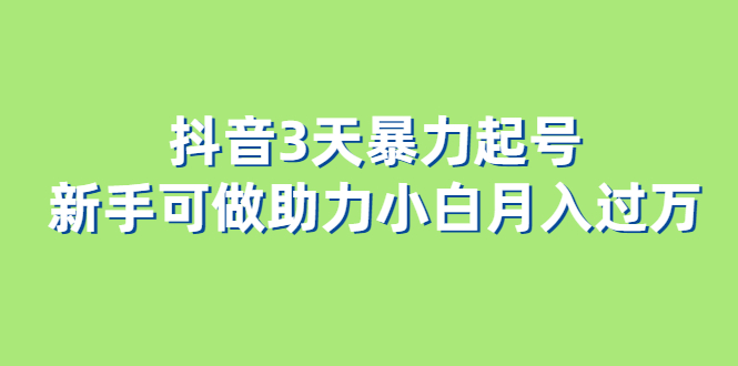 抖音3天暴力起号新手可做助力小白月入过万网赚项目-副业赚钱-互联网创业-独家轻创IP星泽云创