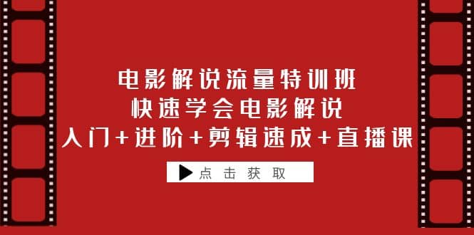 电影解说流量特训班：快速学会电影解说，入门+进阶+剪辑速成+直播课网赚项目-副业赚钱-互联网创业-独家轻创IP星泽云创