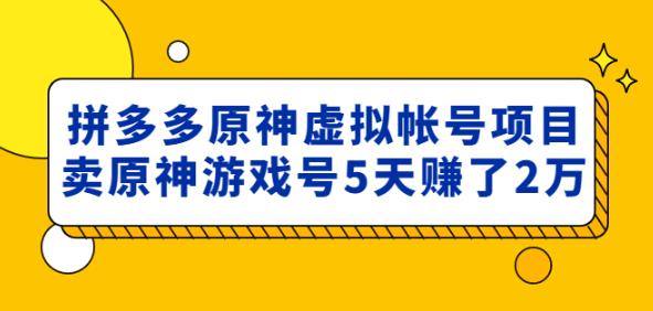 外面卖2980的拼多多原神虚拟帐号项目：卖原神游戏号5天赚了2万网赚项目-副业赚钱-互联网创业-独家轻创IP星泽云创