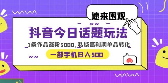 抖音今日话题玩法，1条作品涨粉5000，私域高利润单品转化 一部手机日入500网赚项目-副业赚钱-互联网创业-独家轻创IP星泽云创