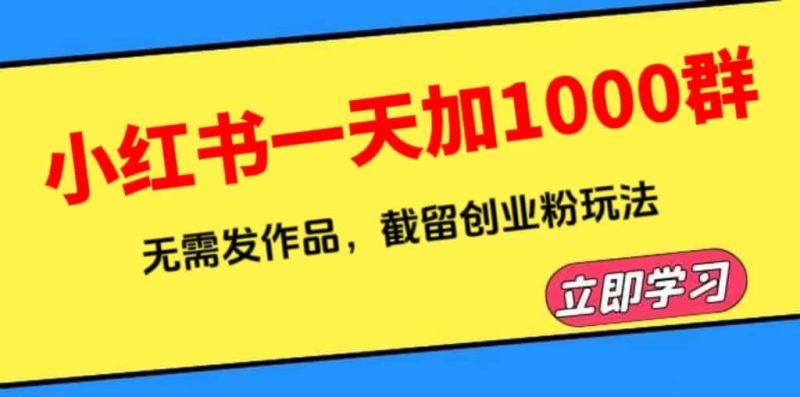 小红书一天加1000群，无需发作品，截留创业粉玩法 （附软件）网赚项目-副业赚钱-互联网创业-独家轻创IP星泽云创