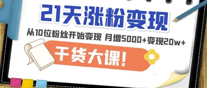 21天精准涨粉变现干货大课：从10位粉丝开始变现月增5000+变现20w+网赚项目-副业赚钱-互联网创业-独家轻创IP星泽云创