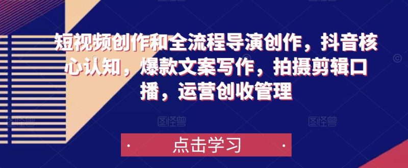 短视频创作和全流程导演创作，抖音核心认知，爆款文案写作，拍摄剪辑口播，运营创收管理网赚项目-副业赚钱-互联网创业-独家轻创IP星泽云创