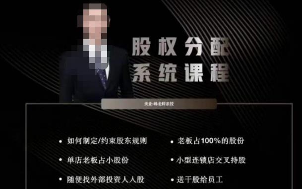 韩老师聊美业-美业股权分配系统课程，如何制定约束股东规则+老板占100%的股份+单店老板占小股份等网赚项目-副业赚钱-互联网创业-独家轻创IP星泽云创