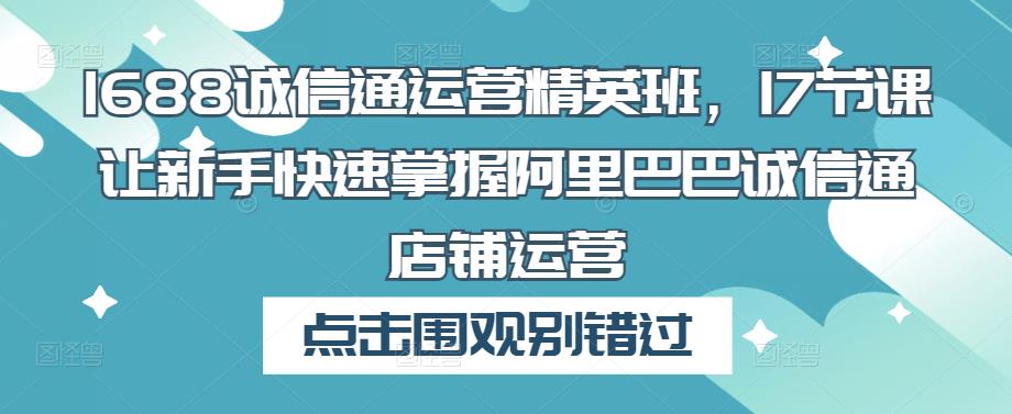 1688诚信通运营精英班，17节课让新手快速掌握阿里巴巴诚信通店铺运营网赚项目-副业赚钱-互联网创业-独家轻创IP星泽云创