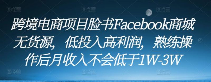 跨境电商项目脸书Facebook商城无货源，低投入高利润，熟练操作后月收入不会低于1W-3W网赚项目-副业赚钱-互联网创业-独家轻创IP星泽云创