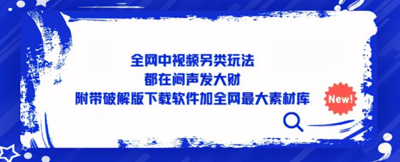 全网中视频另类玩法，都在闷声发大财，附带破解版下载软件加全网最大素材库网赚项目-副业赚钱-互联网创业-独家轻创IP星泽云创