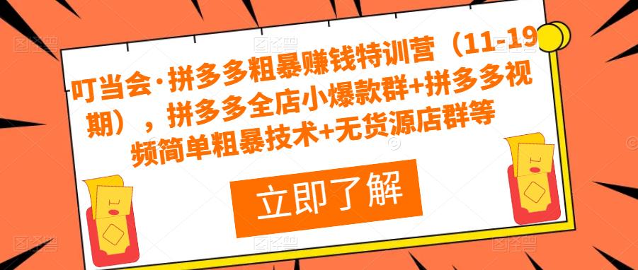 叮当会·拼多多粗暴赚钱特训营，拼多多全店小爆款群+拼多多视频简单粗暴技术+无货源店群等网赚项目-副业赚钱-互联网创业-独家轻创IP星泽云创