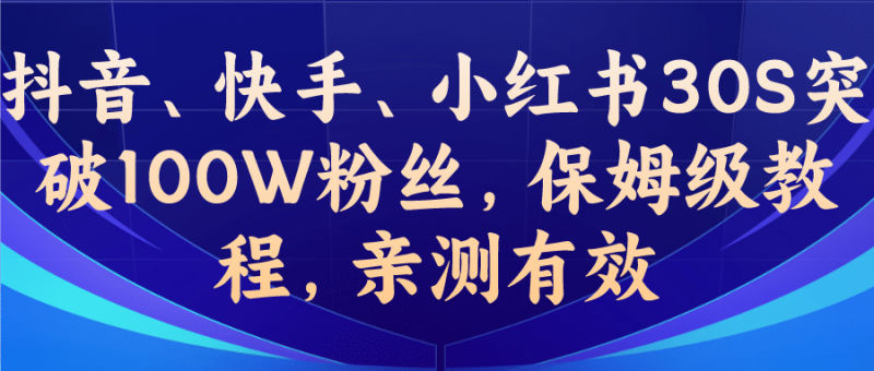 教你一招，抖音、快手、小红书30S突破100W粉丝，保姆级教程，亲测有效网赚项目-副业赚钱-互联网创业-独家轻创IP星泽云创