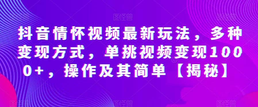 抖音情怀视频最新玩法，多种变现方式，单挑视频变现1000+，操作及其简单【揭秘】网赚项目-副业赚钱-互联网创业-独家轻创IP星泽云创
