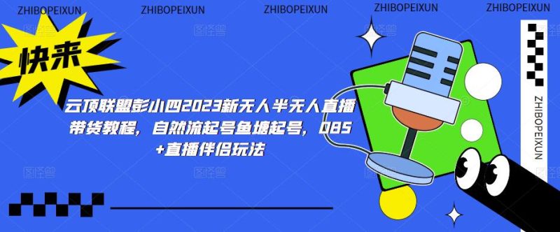 云顶联盟彭小四2023新无人半无人直播带货教程,自然流起号鱼塘起号,OBS+直播伴侣玩法网赚项目-副业赚钱-互联网创业-独家轻创IP星泽云创