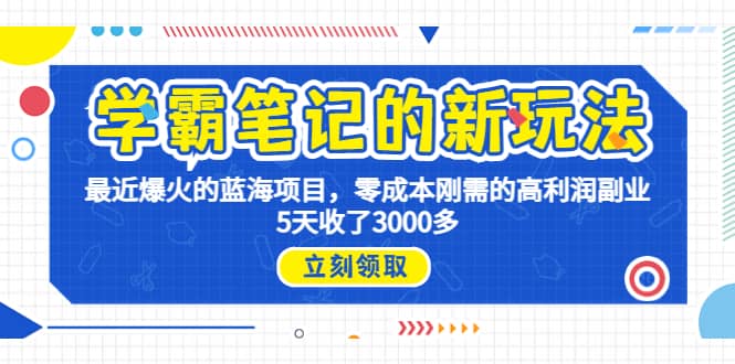 学霸笔记新玩法，最近爆火的蓝海项目，0成本高利润副业，5天收了3000多网赚项目-副业赚钱-互联网创业-独家轻创IP星泽云创