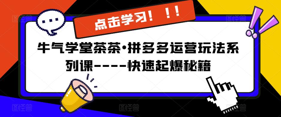 牛气学堂茶茶•拼多多运营玩法系列课—-快速起爆秘籍网赚项目-副业赚钱-互联网创业-独家轻创IP星泽云创