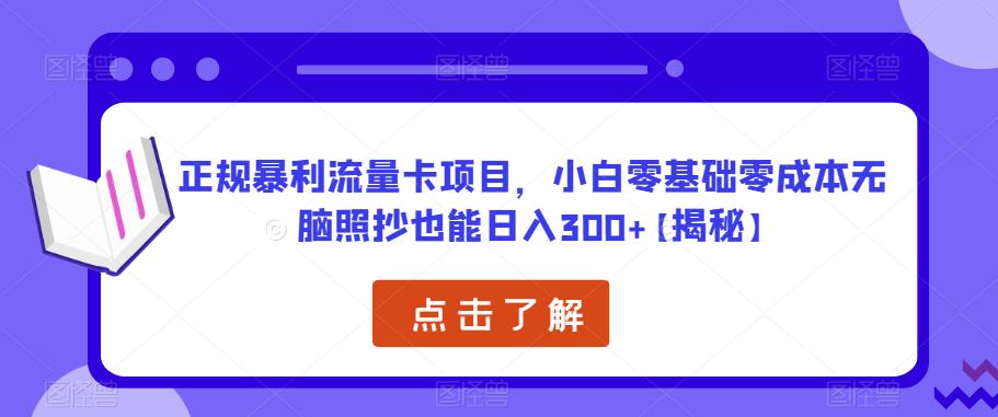 正规暴利流量卡项目，小白零基础零成本无脑照抄也能日入300+【揭秘】网赚项目-副业赚钱-互联网创业-独家轻创IP星泽云创