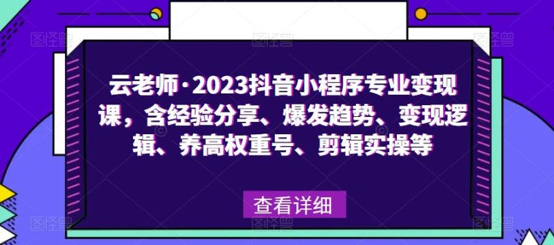 云老师·2023抖音小程序专业变现课，含经验分享、爆发趋势、变现逻辑、养高权重号、剪辑实操等网赚项目-副业赚钱-互联网创业-独家轻创IP星泽云创