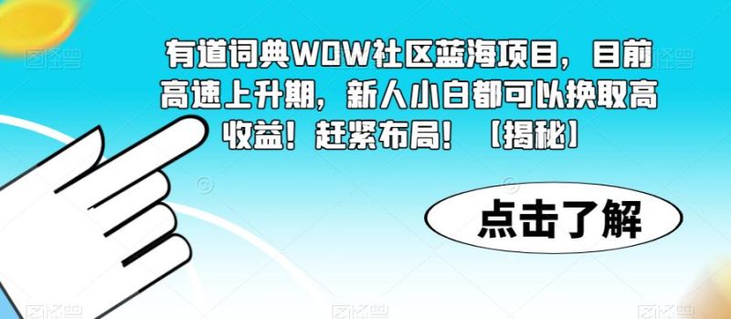 有道词典WOW社区蓝海项目，目前高速上升期，新人小白都可以换取高收益！赶紧布局！【揭秘】网赚项目-副业赚钱-互联网创业-独家轻创IP星泽云创